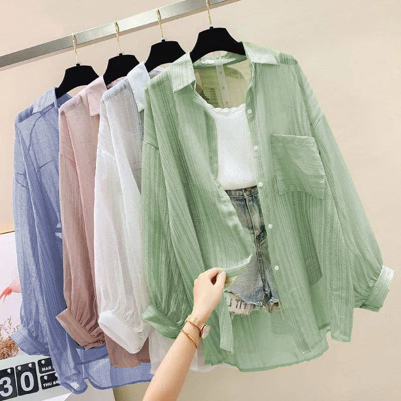 แจ็คเก็ตคาร์ดิแกนป้องกันแสงแดดแบบบาง ฤดูร้อน ขนาดใหญ่ เสื้อชีฟองใหม่ สไตล์เกาหลี เสื้อหลวมหรูหราสำหรับผู้หญิง