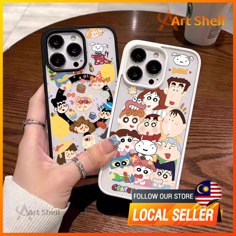 เข้ากันได้กับ iphone 16 Pro Max Crayon Shin-chan Family 12 13 14 15 11 Pro Max Casing xr xs Max 7 8 