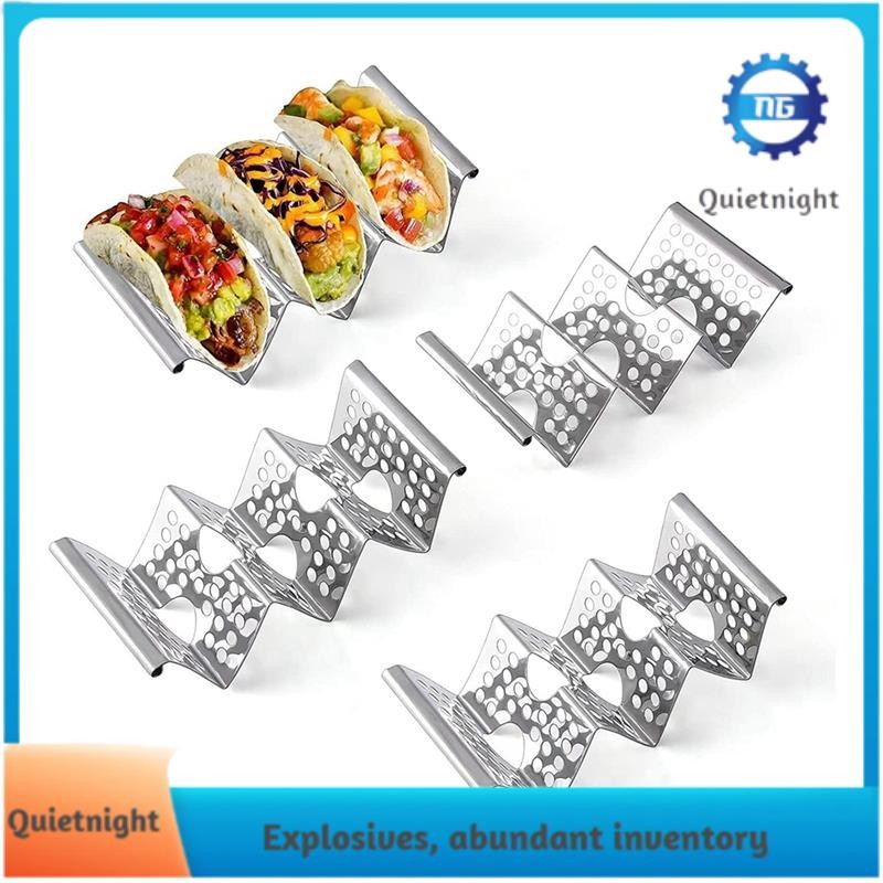 [quietnight.ph] ขาตั้งที่วาง ชั้นวางขาตั้งสแตนเลส 4 แพ็คพร้อมที่จับ, ถาด Taco Holder Up to 3 Tacos, 