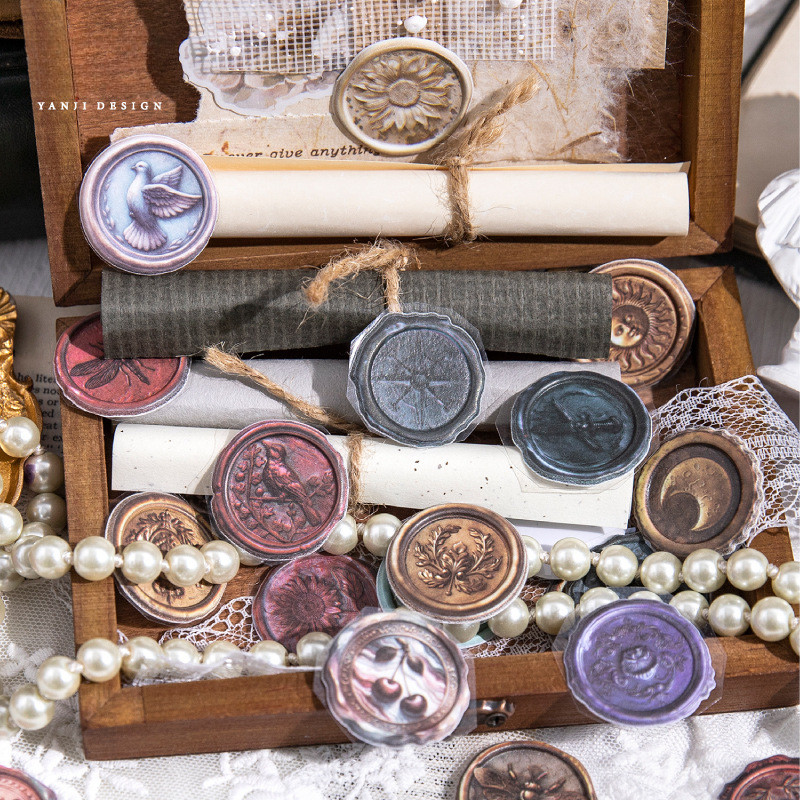 Journamm Vintage Wax Seal สติกเกอร์ DIY Scrapbooking Collage อุปกรณ์ Junk Journal Creative Decor เครื่องเขียนปิดผนึกความงามสติกเกอร์