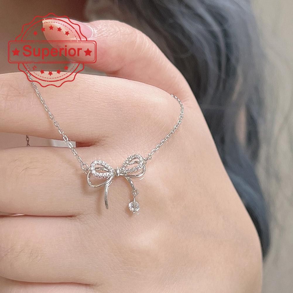 สร้อยคอจี้โบว์หวาน Bowknot เครื่องประดับแฟชั่นสําหรับผู้หญิง W6b4