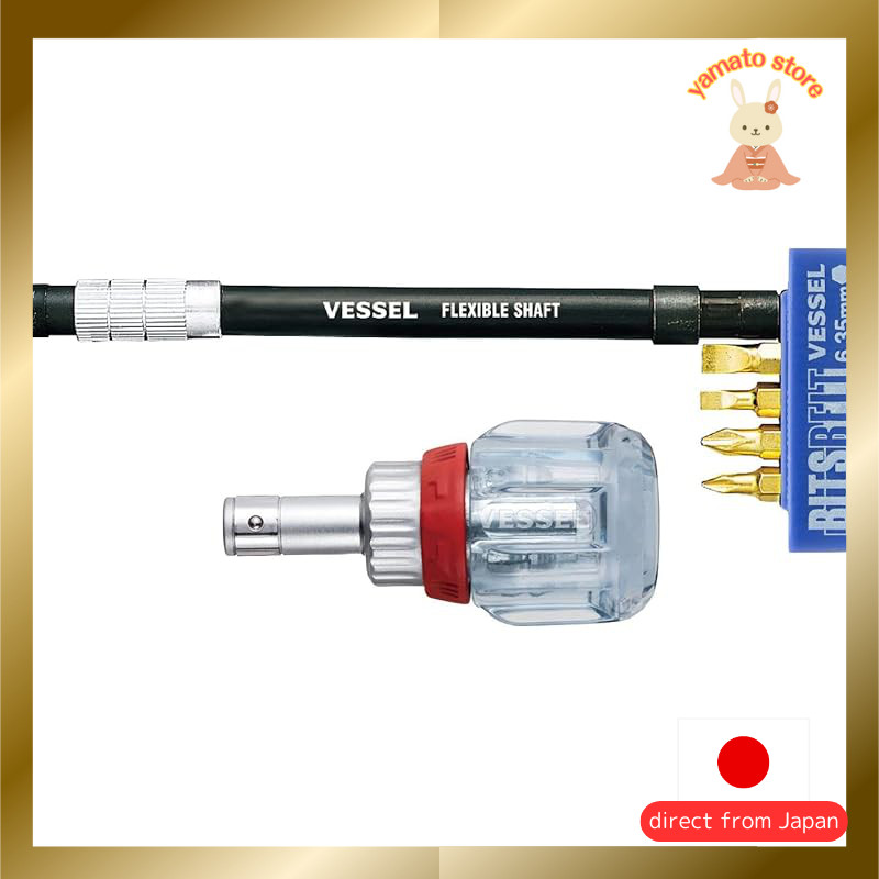 VESSEL Stubby Ratchet Driver with Flexible Shaft and Precision Bits
