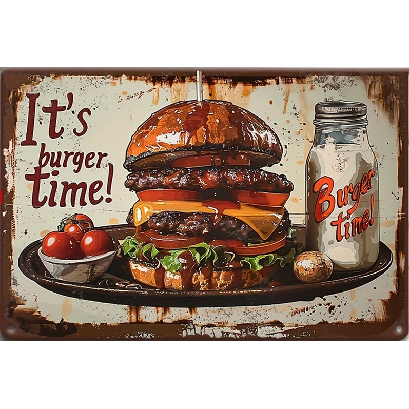 1 PC สไตล์วินเทจ 2D แบน Big Boy เบอร์เกอร์ไม้หรืออะคริลิคแขวนป้าย,โล่,โลโก้, "เป็น Burger Time",แขวน