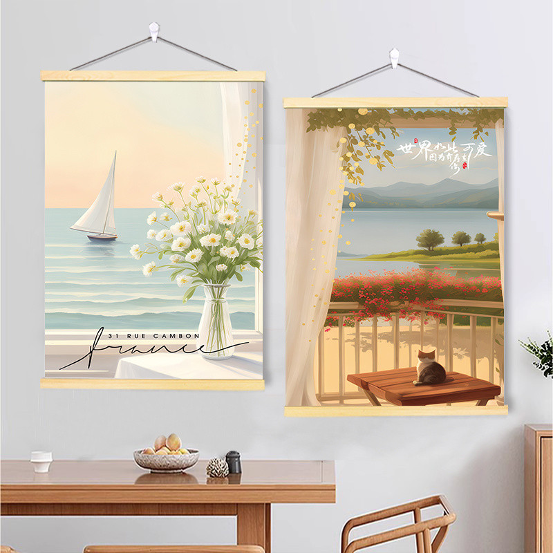 ของตกแต่งบ้าน ที่เรียบง่ายทันสมัยริมทะเลระเบียงหน้าต่างภูมิทัศน์ภาพวาดไม้เนื้อแข็งห้องนั่งเล่นห้องนอนห้องรับประทานอาหารไฟฟ้าเมตรกล่องตกแต่งเลื่อนปิดกั้นว