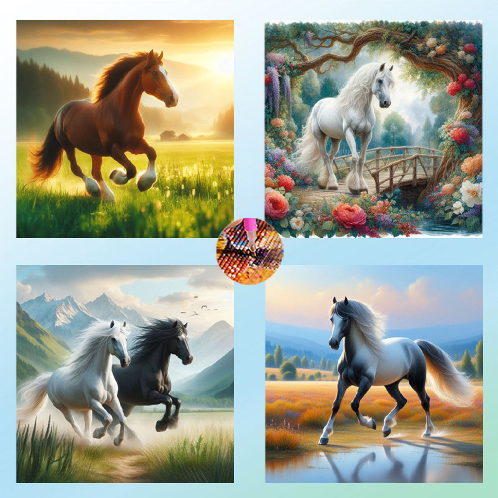 Diamond Painting 5D DIY ม้า ภาพติดเพชร ตกแต่งผนัง รูปภาพ เสริมทักษะ ฝึกสมาธิ ขนาด WxH 40x40 cm