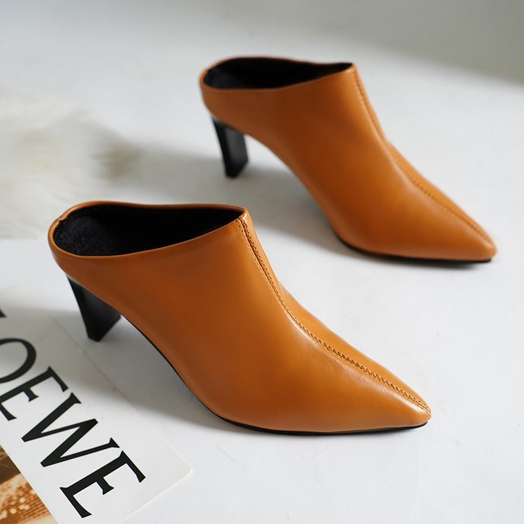 รองเท้าส้นสูงหัวแหลม และรองเท้าแตะส้นสูง ส้นหนา ใส่สบาย ไซส์ 34-40