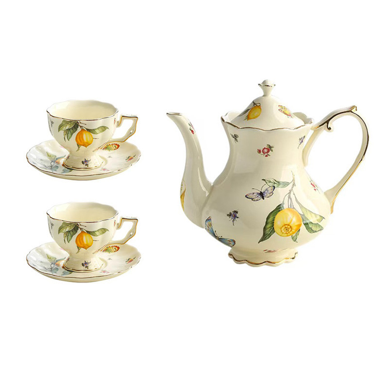 ย้อนยุค เซรามิกถ้วยกาแฟถ้วยชาชุดกาน้ําชาชุดน้ําชาลายมะนาวชุดถ้วยกาแฟ