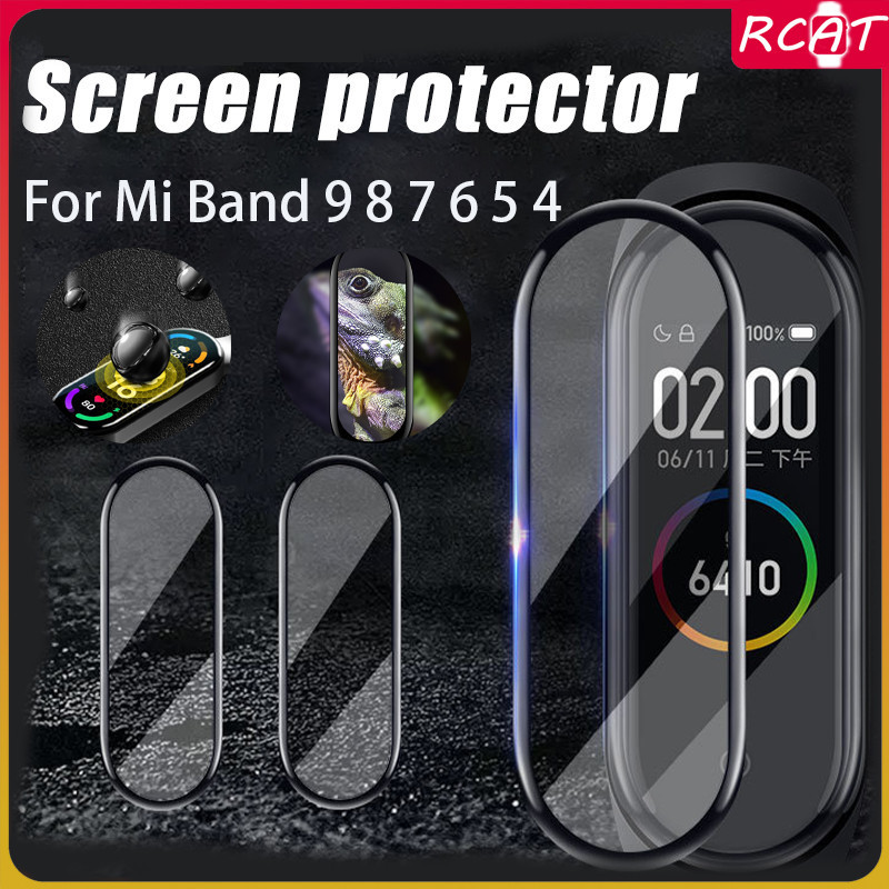 ฟิล์มกระจกนิรภัย 3D for Smartwatch Xiaomi Mi Band 10 9 8 7 6 5 ฟิล์มป้องกันแบบเต็มหน้าจอฝาครอบด้านข้างสีดำ for Miband 4