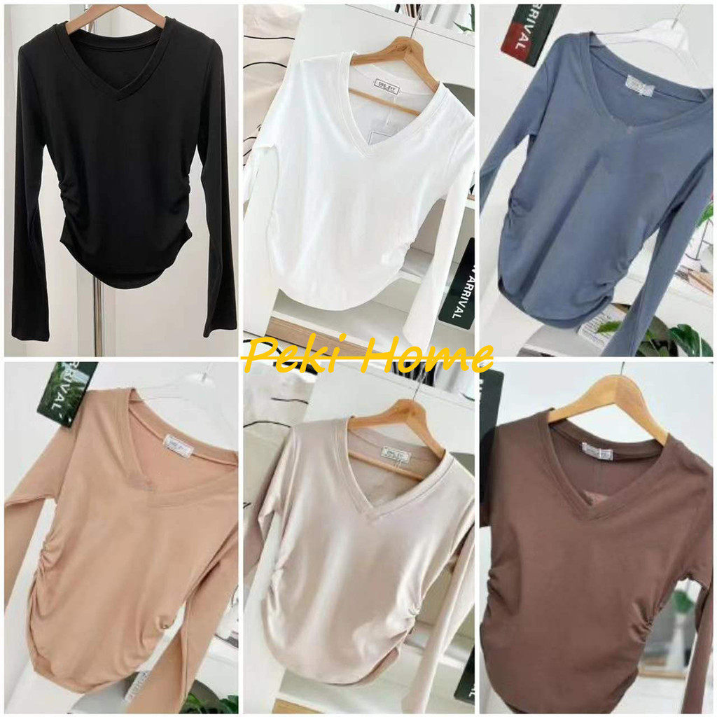 เสื้อยืดแขนยาว สีพื้น ทรงสลิมฟิต เซ็กซี่ แฟชั่นสําหรับผู้หญิง