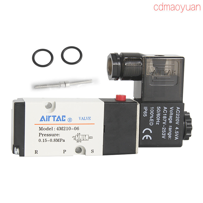 AirTac 4M110-M5-06 4M210-06-08 4M310-08-10 Solenoid ควบคุมวาล์ว 220v สองตําแหน่งห้าทิศทางวาล์ว 24v C