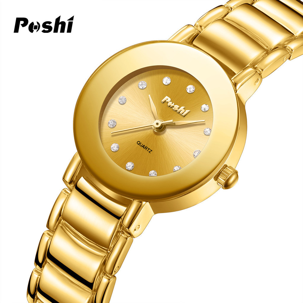 POSHI นาฬิกาสําหรับผู้หญิงกันน้ําแฟชั่นใหม่หรูหราเป็นรายบุคคลสายเหล็กควอตซ์นาฬิกาผู้หญิง