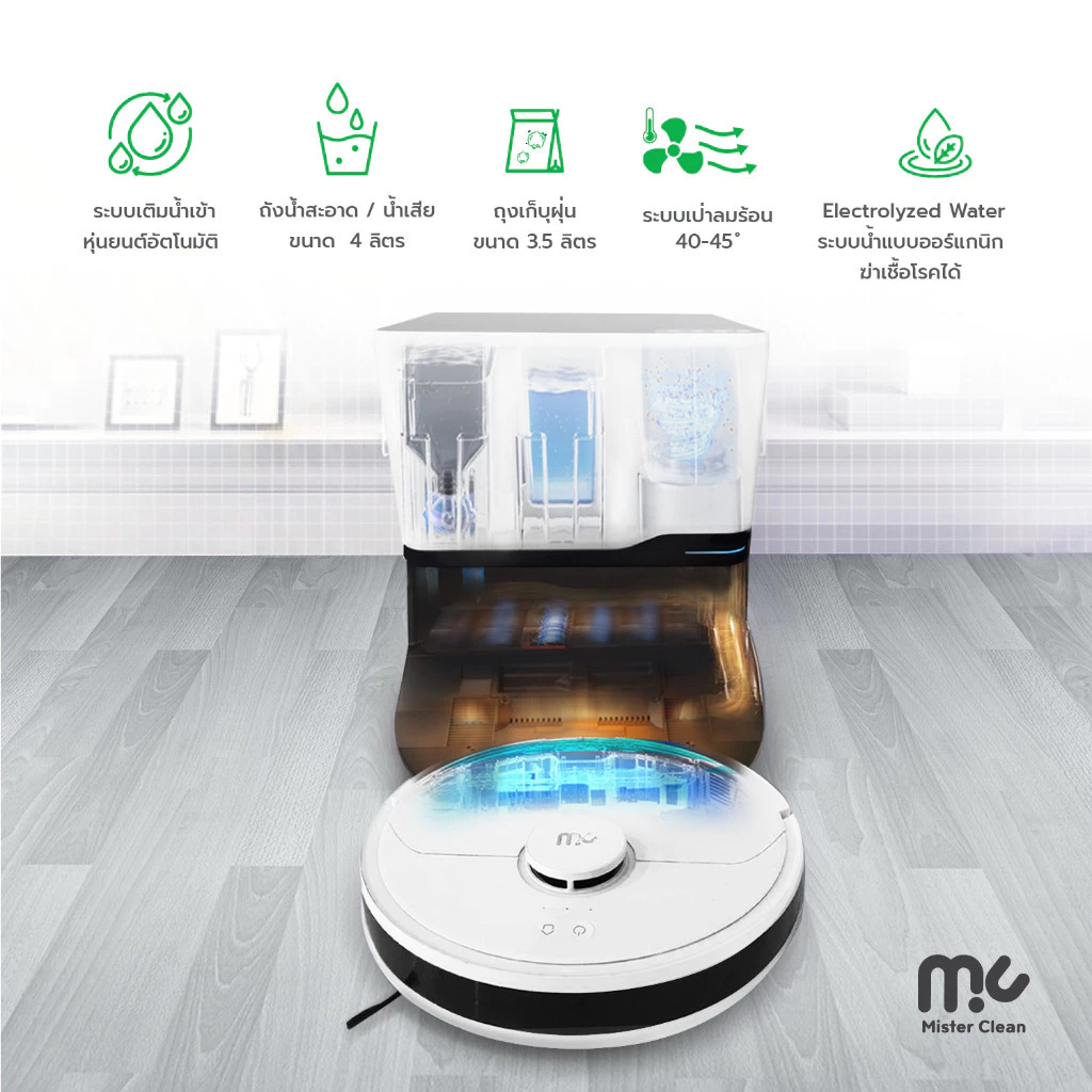 หุ่นยนต์ดูดฝุ่นถูพื้น MC Alpha พร้อมแท่นเก็บฝุ่นซักผ้าอัตโนมัติ thumbnail 8