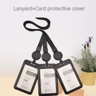 1x กรอบป้ายใส่บัตร หน้าใส หลังทึบ พร้อมสายซิลิโคน สีดำ Lanyards Card Holder