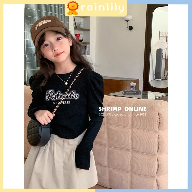 เสื้อยืดแขนยาว พิมพ์ลายตัวอักษร แฟชั่นฤดูใบไม้ผลิ และฤดูใบไม้ร่วง สไตล์เกาหลี สําหรับเด็กผู้หญิง 2023