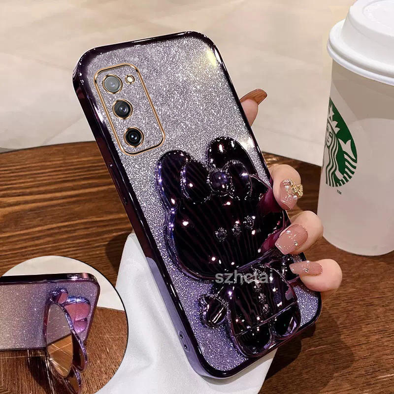 เคส samsung s20 fe s20 plus s20 ultra s20 กลิตเตอร์ วิบวับ ชุบไฟฟ้า ขอบตรง แมวน่ารัก ขาตั้ง เคสโทรศัพท์ เลนส์เต็มรูปแบบ เคสนิ่ม samsung s20 fe s20 plus s20 ultra s20