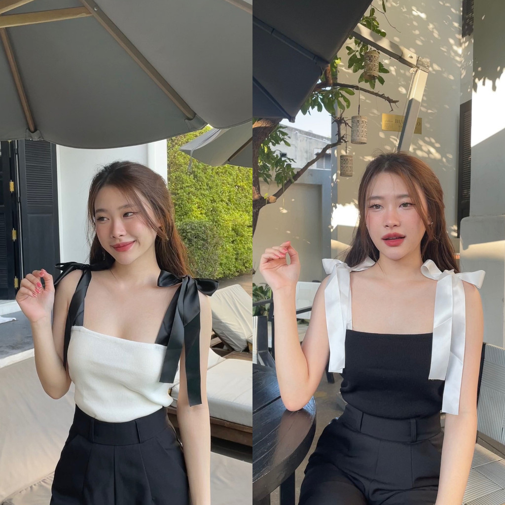 Aurora พร้อมส่ง เสื้อสายเดี่ยว พรมไหม เนื้อผ้ายืดได้เยอะ สายผูกเป็นโบว์น่ารัก ทรงคอเสื้อเหลี่ยม 98038