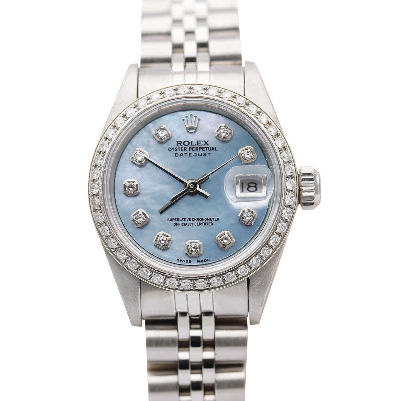 Rolex Women 's Clothing Log Type Ice Blue Mother-of-Pearl Diamond Automatic Mechanical Watch Ladies 69174 Rolex