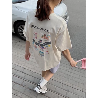 (จัดส่งตลอด 24 ชั่วโมง）Angle Official เสื้อยืดผู้หญิง Oversize เสื้อแขนสั้น สไตล์เกาหลี เที่ยวไทย ซัมเม T101