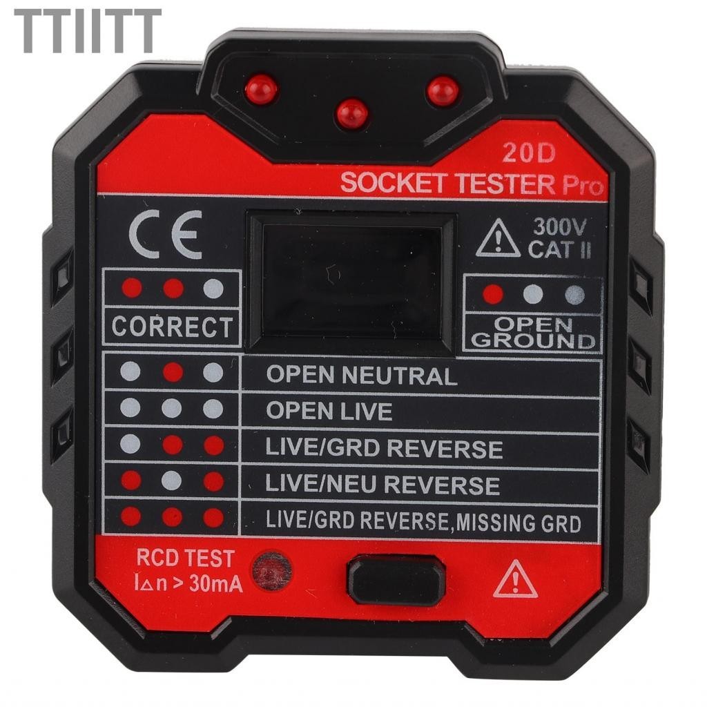 Ttiitt Safety Tester Voltage Detector Electrician Tools Portable with LCD for Socket (UK Plug 48‑250V)