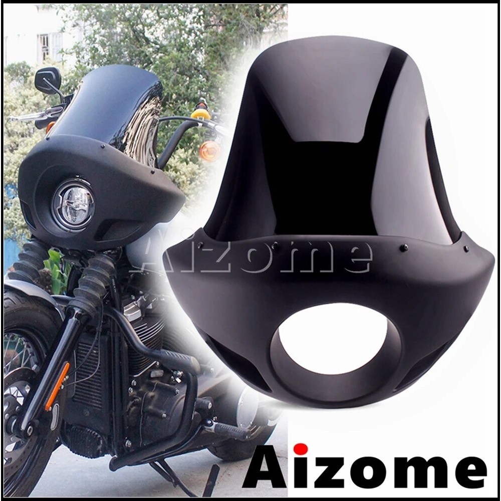 AI Matte Black Sport Fairing Windshield 5 3/4" Headlight Tall Mask Cover For Harley Sportster 1200 883 Dyna Sotail Fit 3