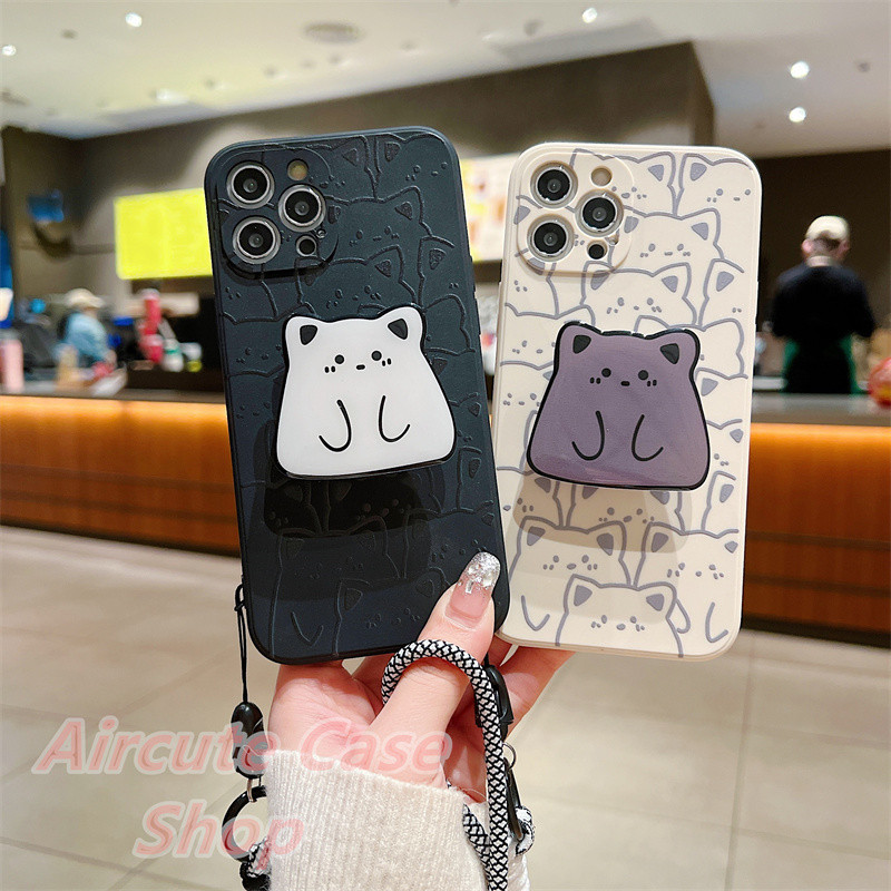 เคส Huawei Y9 Y9S Y7A P30 Nova 3i 5T 9 10 SE Y70 Y61 Nova3i Nova5T Nova9 Nova10 NovaY70 NovaY61 Pro Prime 2019 2020 Shockproof Frame Protect Hidden Cat Holder Soft Case With Lanyard