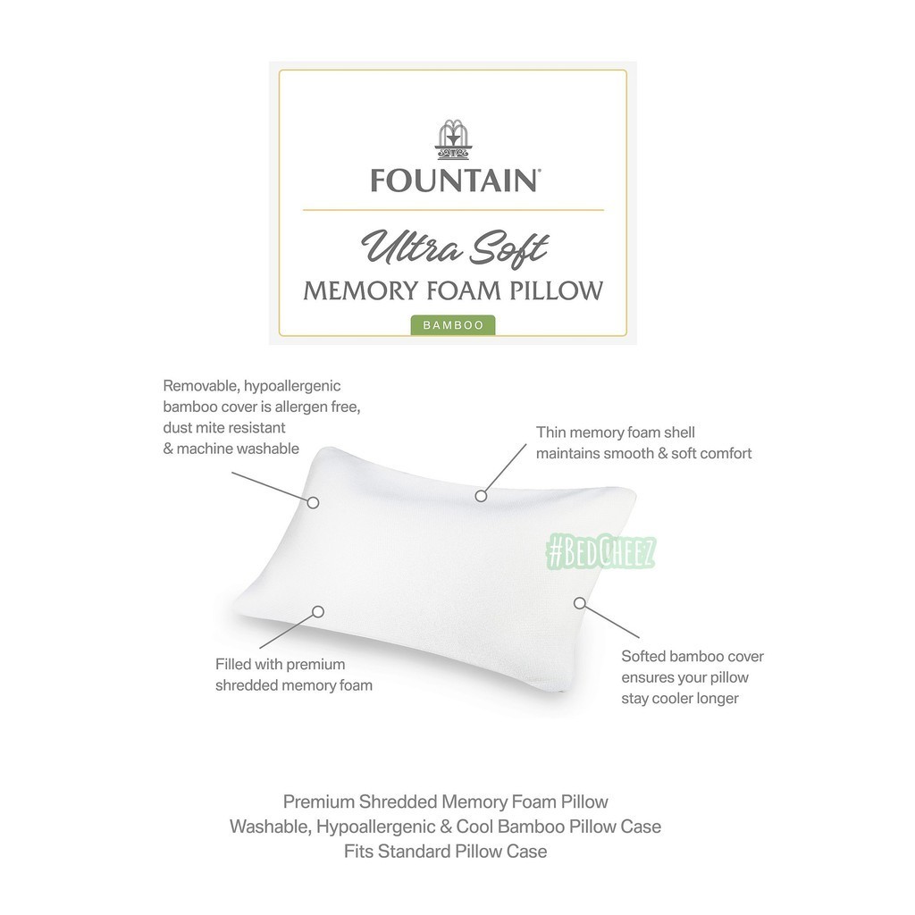 หมอนกันไรฝุ่น หมอนหนุน เพื่อสุขภาพ Memmory foam Bamboo ultra soft by Fountain หมอนสุขภาพ หมอนนุ่ม กั