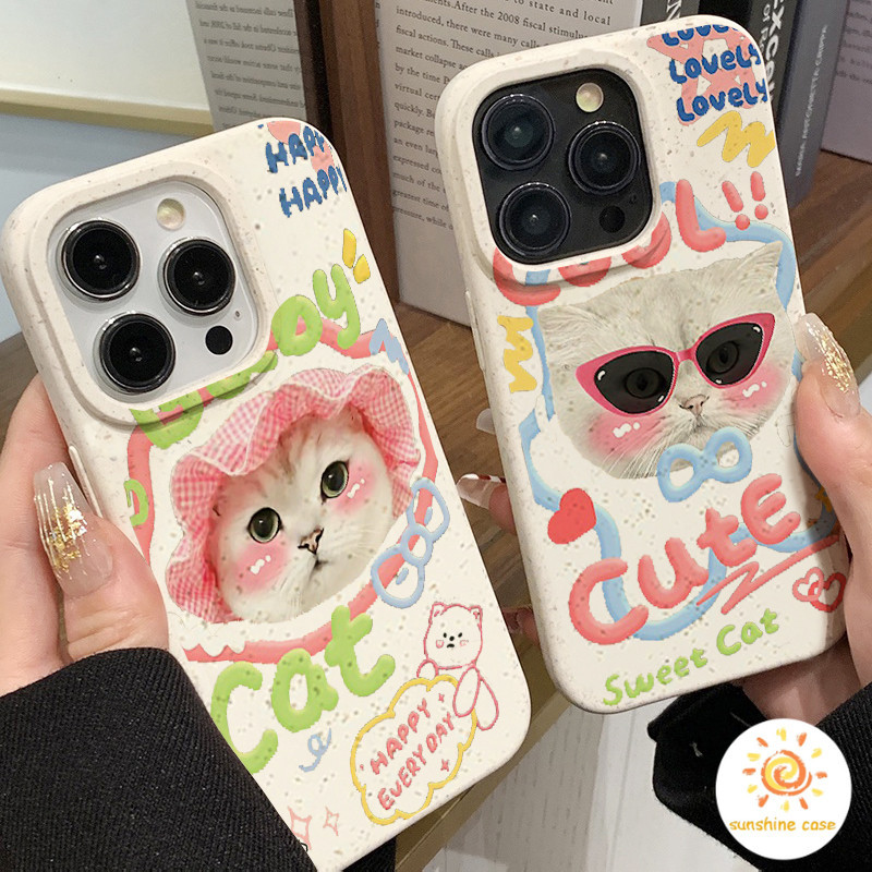 จัดส่งภายใน 24 ชั่ว แมวน่ารัก ไอโฟน 11 For iPhone14 7 8 11 12 13 Pro Max X XR XS Max 7 8 Plus SE 2020 12 13 MINI Case
