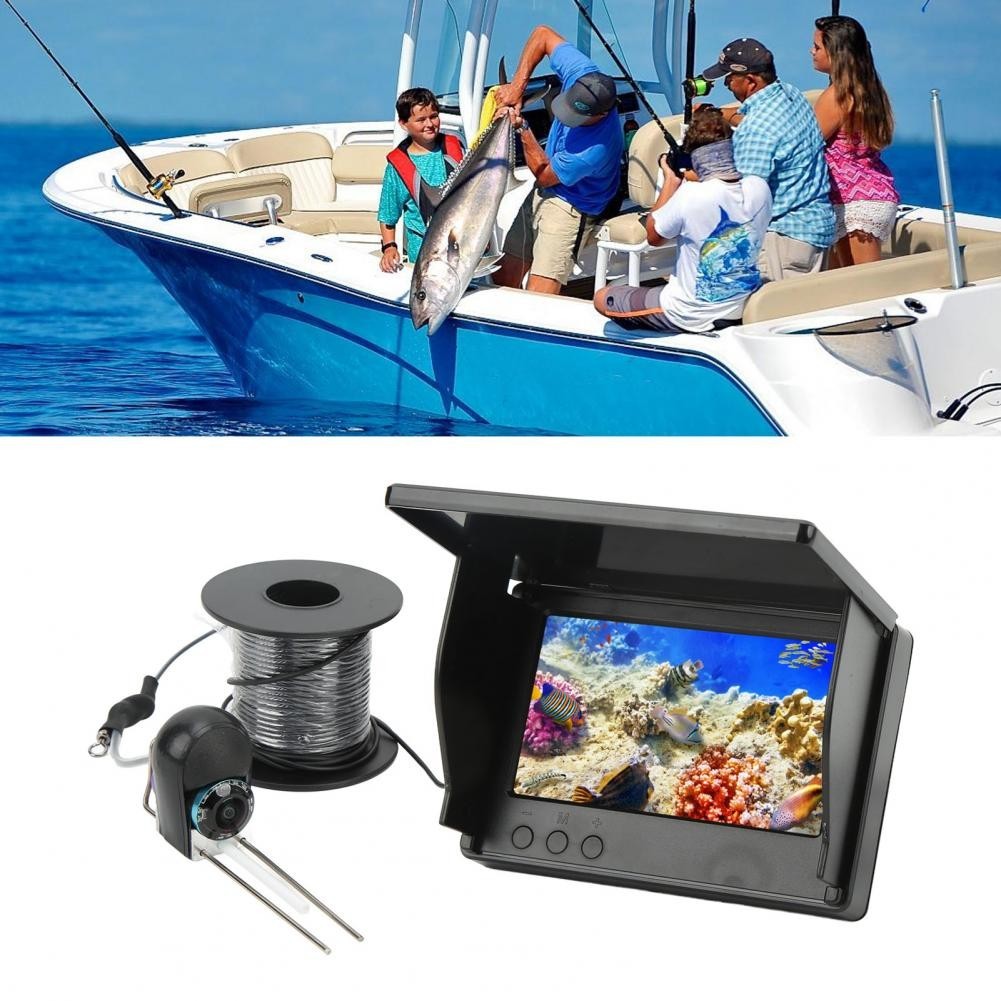 Motor 2H กล้องตกปลา จอแสดงผล HD ขนาด 5 นิ้ว 12V 0.34MP เครื่องค้นหาปลาใต้น้ำที่สว่างสดใสสำหรับการตกปลา