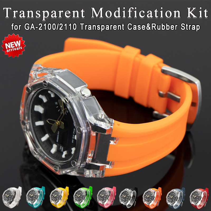 ชุดอะไหล่สายนาฬิกาข้อมือยางใส หรูหรา แบบเปลี่ยน สําหรับ Casioak GA-2100 GA-2110 PC Case GA-B2100