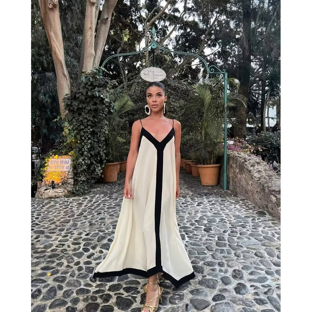 UETEEY Traf Suspender Dress Color Matching Casual Dresses Women's 2023 Long New Wedding Guest Elegan