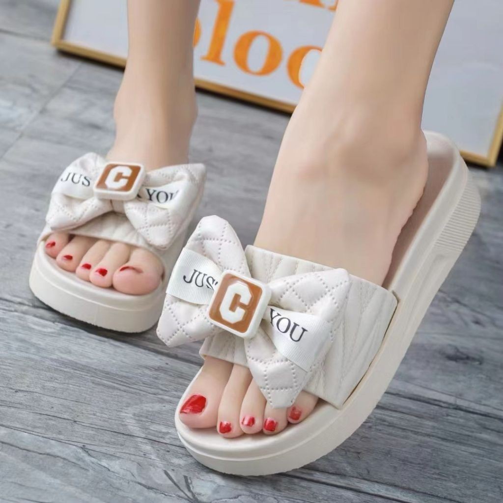 11.11 PUNCAK RUMAH168 SF44 รองเท้าแตะส้นเตารีดแบบสวมสําหรับผู้หญิงหนาหรูหราล่าสุด