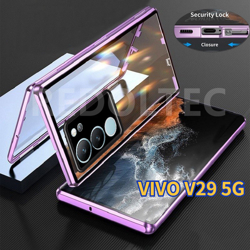 Vivo V29 5G 360 ป้องกันเลนส์เต็มรูปแบบ เคสโลหะแม่เหล็ก สองด้าน ด้านหน้า ด้านหลัง กระจก เต็มตัว เคสโทรศัพท์ พร้อมล็อค เคสหัวเข็มขัด