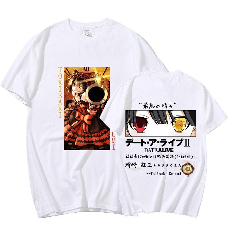 🔥 【HOT】 QIBDAI Japanese Anime Tokisaki Kurumi T-Shirt Harajuku Date A Live Print T-shirts Summer  Women  เสื้อยืดผู้