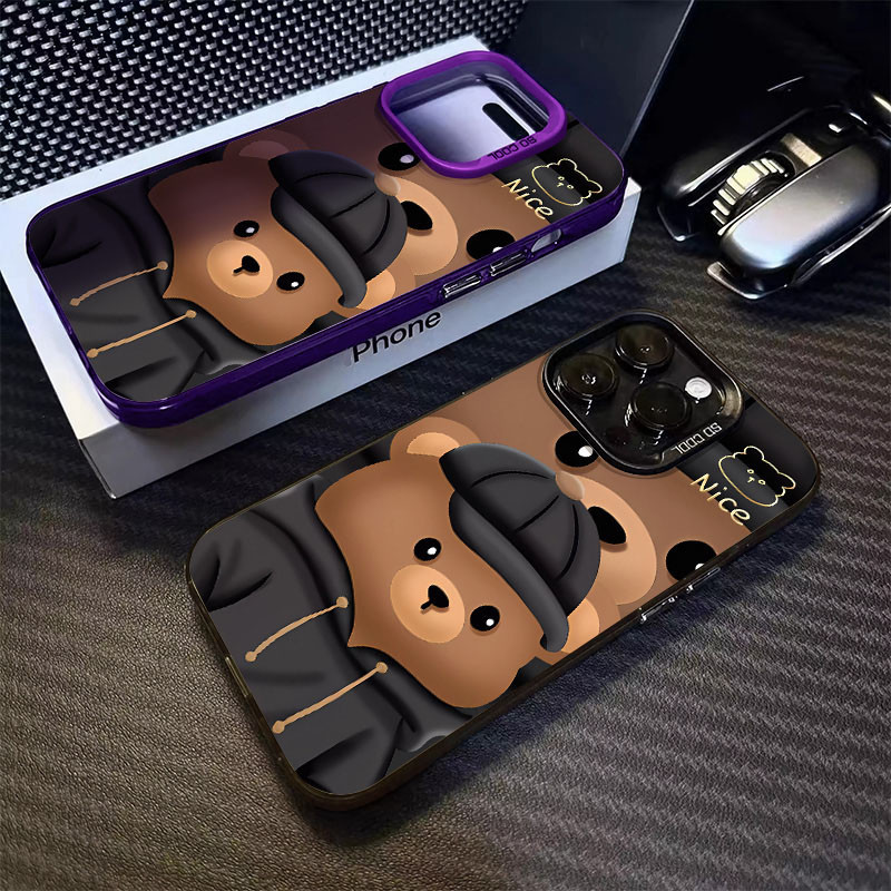 เคสโทรศัพท์มือถือ ซิลิโคนแข็ง ผิวด้าน ลายหมี แฟชั่น สําหรับ Iphone 15 14 13 12 11 Pro Max X XR 15pro 12puls XR X XS Max