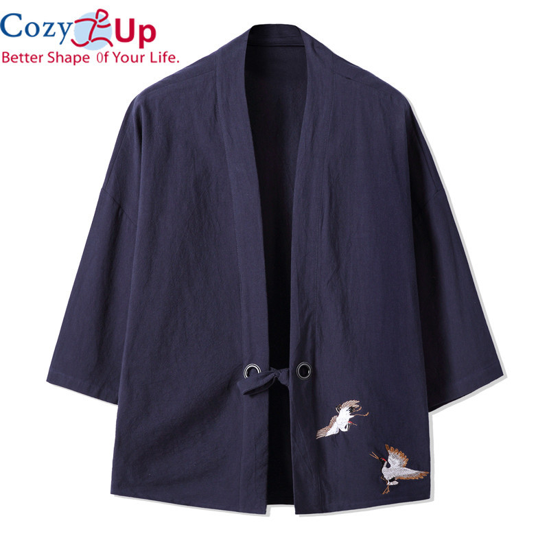 เสื้อแจ็กเก็ตกิโมโนลําลอง ผ้าลินิน แบบบาง ทรงหลวม สีดํา สไตล์ญี่ปุ่น เหมาะกับฤดูใบไม้ผลิ และฤดูร้อน สําหรับผู้ชาย