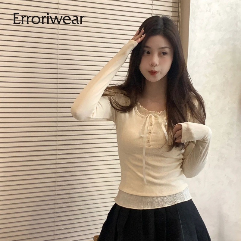 Erroriwear ใหม่ เสื้อยืดแขนยาว สองชิ้น ทรงสลิมฟิต สําหรับผู้หญิง 2024