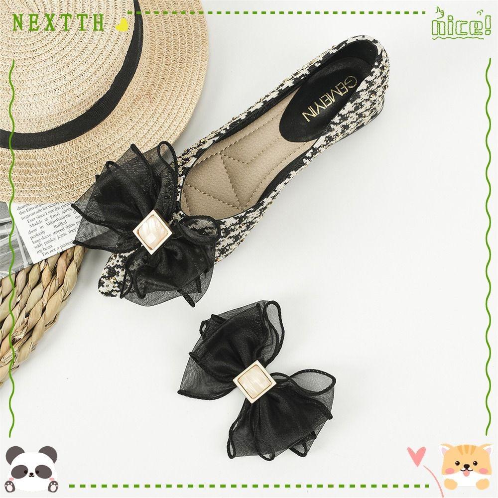 Nextth หัวเข็มขัดรองเท้า ประดับโบว์ ดอกไม้ แวววาว เครื่องประดับแฟชั่น สําหรับเจ้าสาว งานแต่งงาน