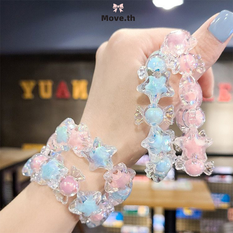 ส่งเร็ว🚚การ์ตูนครีมสตาร์สร้อยข้อมือน่ารักหวานสาวผมเชือกแฟชั่นยางรัด Headwear-Move