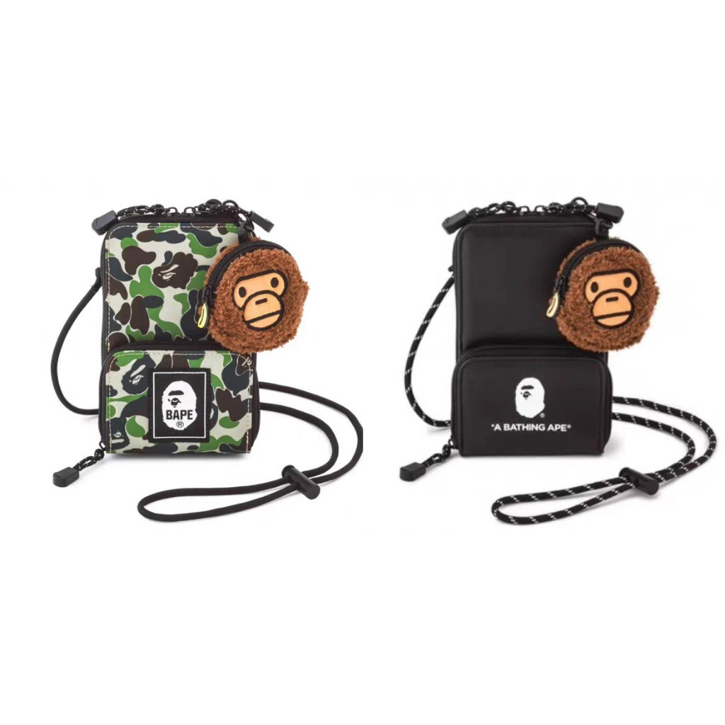 Bape กระเป๋าสะพายไหล่ลําลอง ลายพราง ใส่โทรศัพท์มือถือได้ ลายการ์ตูน