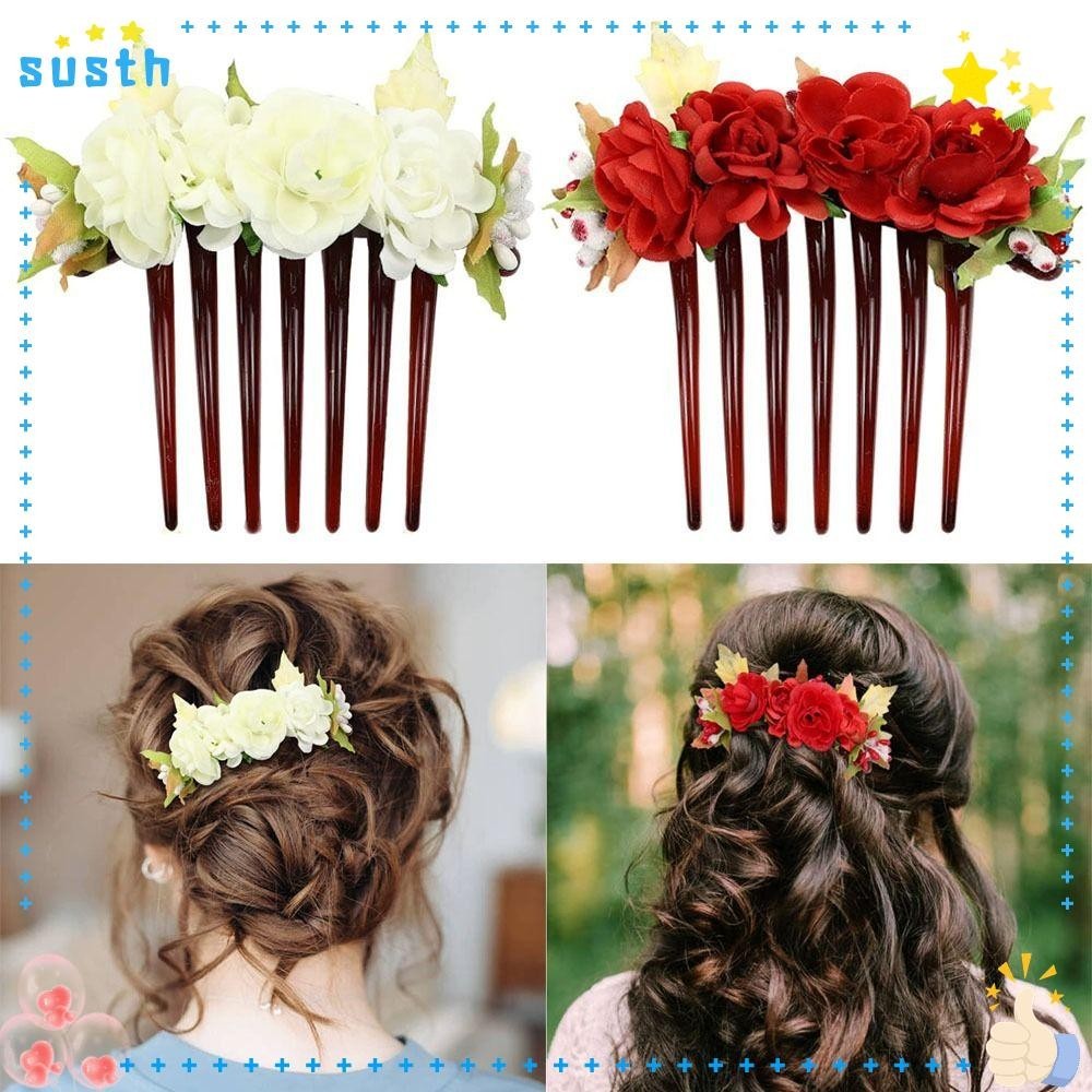 Susth หวีเสียบผม ประดับคริสตัล ลายดอกไม้ สําหรับเจ้าสาว