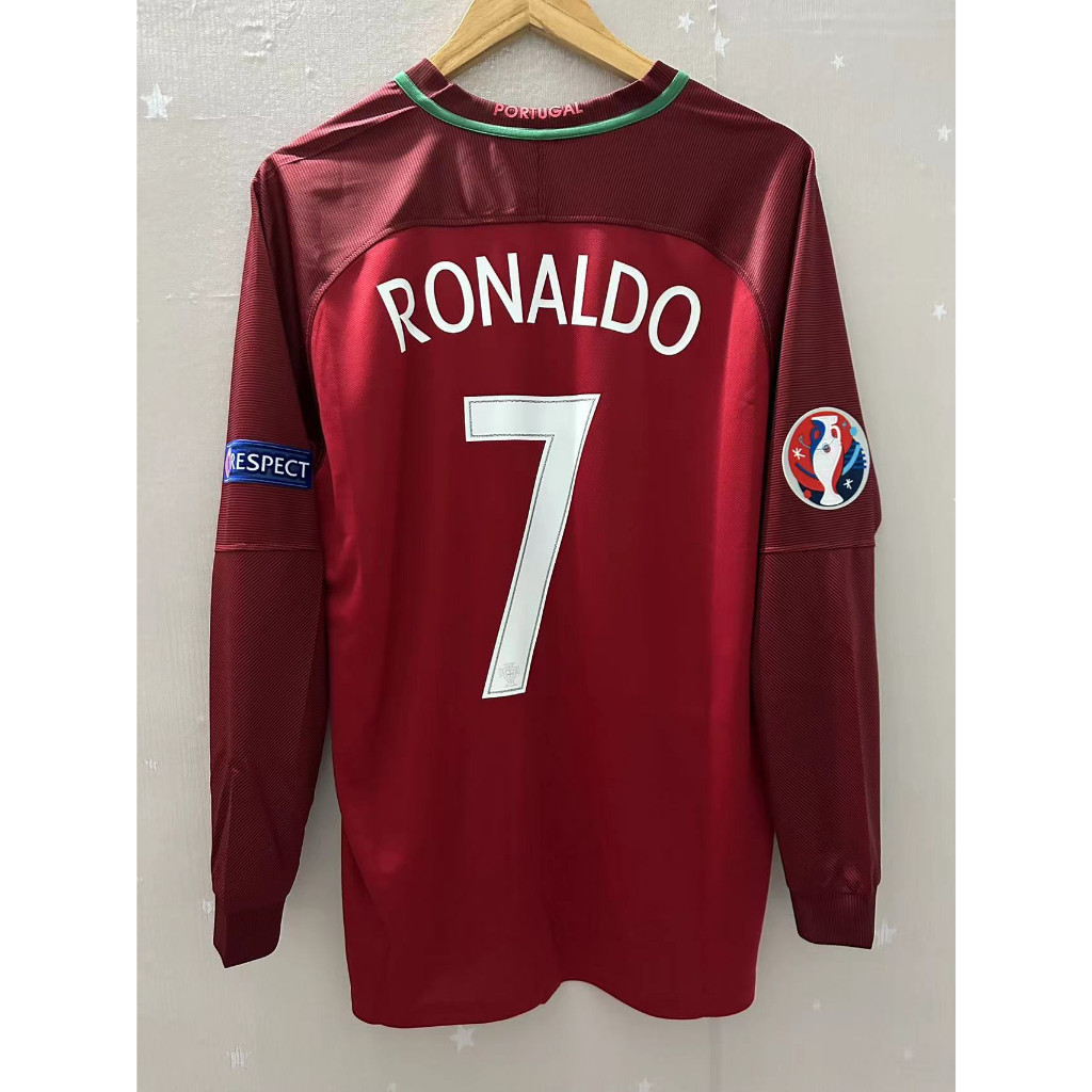 เสื้อกีฬาแขนยาว ลายทีมชาติฟุตบอล Portugal RONALDO 2016 ชุดเหย้า คุณภาพสูง สไตล์เรโทร