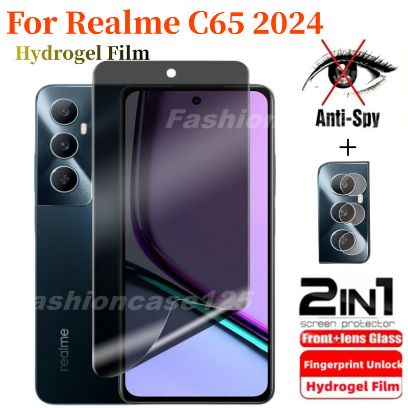 2in1 Realme C65 2024 ฟิล์มไฮโดรเจลนิ่ม เพื่อความเป็นส่วนตัว สําหรับ RealmeC65 Realme C65 NFC C 65 65C 4G 5G ฟิล์มกันรอยหน้าจอ ป้องกันกล้อง ป้องกันการแอบมอง