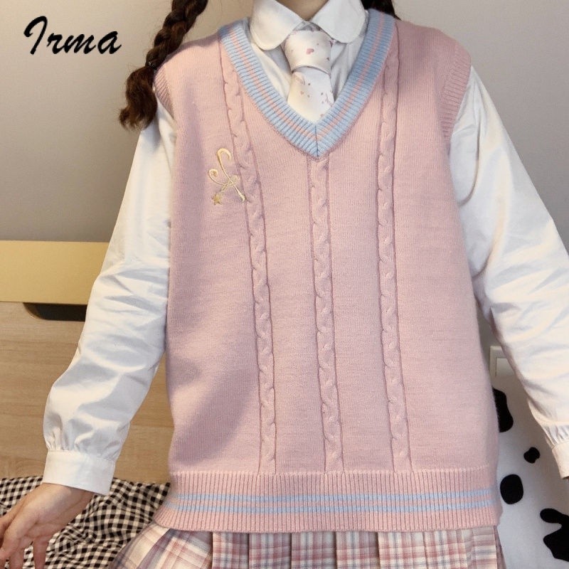 เสื้อกันหนาว ผ้าถัก ทรงหลวม สีชมพู สไตล์ญี่ปุ่น แฟชั่นฤดูใบไม้ร่วง และฤดูหนาว สําหรับผู้หญิง