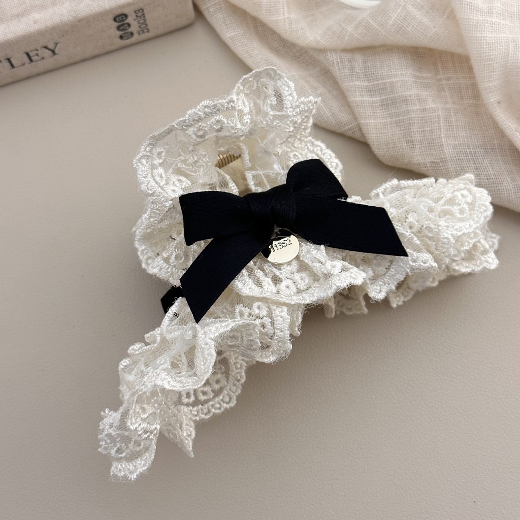 กิ๊บติดผม ผ้าลูกไม้ ลายดอกไม้ สีขาว สไตล์วินเทจ สําหรับผู้หญิง - รูปที่ 5