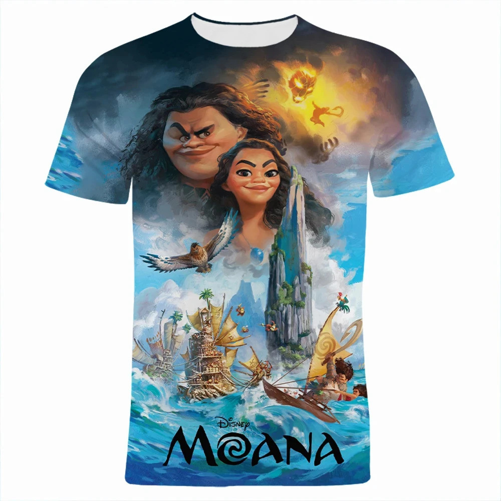 Moana การ์ตูนเด็ก3D พิมพ์เสื้อยืดฤดูร้อนแขนสั้นเสื้อลำลองสำหรับ Girls