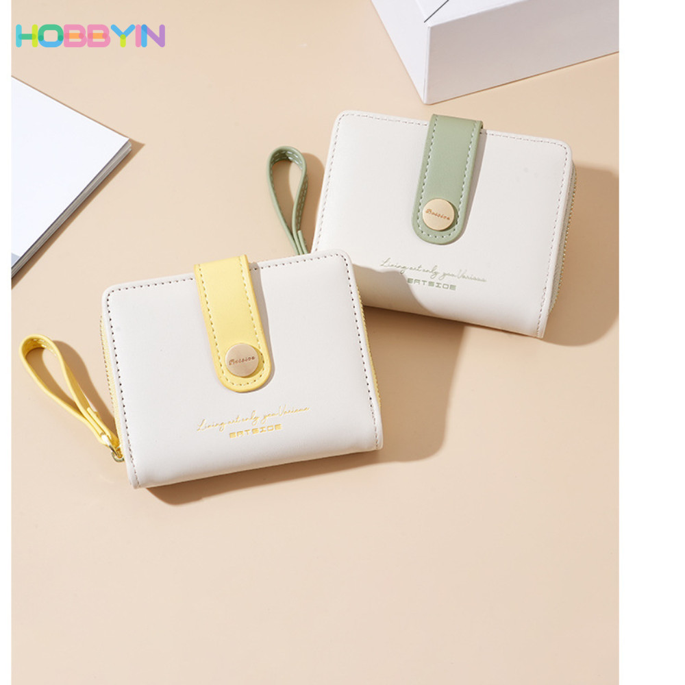 HOBBYIN กระเป๋าใส่เหรียญ ใบสั้น หนัง PU ขนาดเล็ก แบบพกพา สไตล์ลําลอง สําหรับผู้หญิง