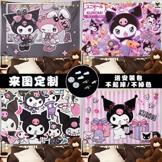ผ้าพื้นหลังซีรีส์การรักษา Kuromi Sanrio KUROMI ผ้าแขวน น่ารัก ตกแต่งผนังหัวใจสาวๆ ผ้าผนังห้อง