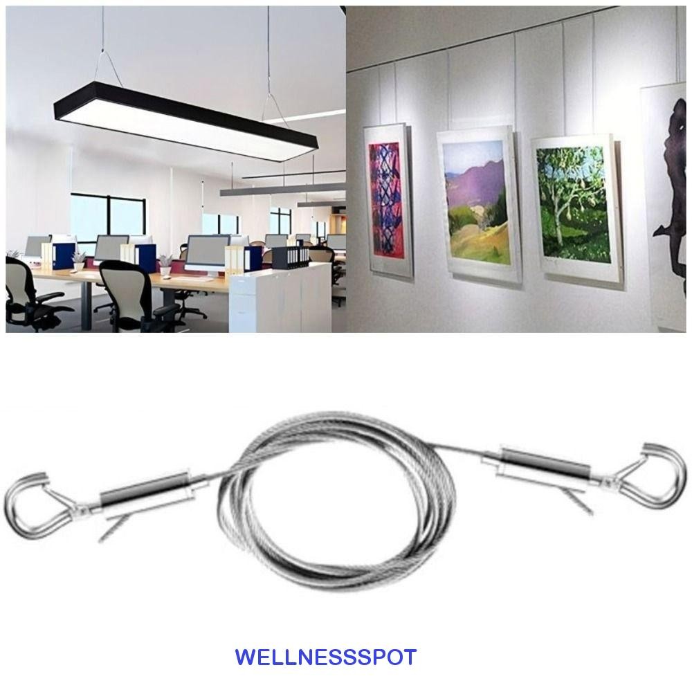 Wellnessspot เชือกเหล็กระบบกันสะเทือน, ลวดแขวนรูปภาพ DIY 1/2 ม., อุปกรณ์ตกแต่งบ้าน Heavy Duty Hooks Telescopic สายสแตนเลสรองรับกรอบรูป