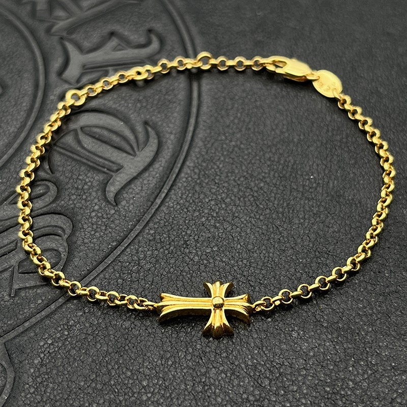 สร้อยข้อมือข้าม Chrome Hearts 22K ทองคำ ชุบ สำหรับบุคลิกภาพฮิปฮอปยุโรปและอเมริกา โซ่บางคลาสสิก