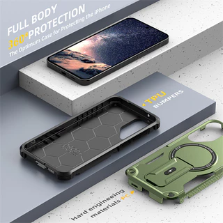 Magnetic Armor Grade Kickstand เคสสําหรับ Samsung Galaxy A56 A55 A54 A35 A25 A16 A15 A14 S25 S24 Ultra Plus ไร้สายชาร์จฝาครอบ Shell